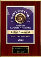 Dr. Mitch Freeman received Vitals.com award for the Top 10 Doctors in the state of Arizona for the past 5 years